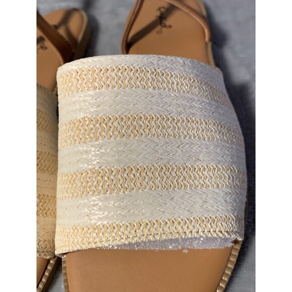 Qupid Sandals Women's 10 Cream Beige Open Toe Slingback Flat Desmond Vacation - Picture 5 of 11